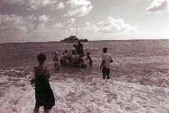 Ruth Bennett McDougal Dorrough; Overseas; Agrigan; Ruth on Agrigan beach looking out